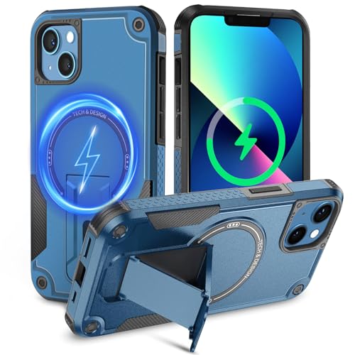Tuvror Magnetisch Hülle für iPhone 13 / iPhone 14 Hülle mit Ständer, [Kompatibel mit MagSafe] Integrierter Ständer, Militärischer Fallschutz,Handyhülle für iPhone 13/ iPhone 14, (Blau) von Tuvror