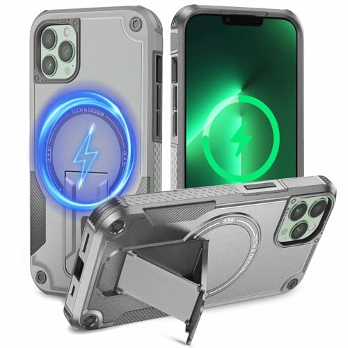 Tuvror Magnetisch Hülle für iPhone 13 Pro Max/iPhone 12 Pro Max Hülle mit Ständer, [Kompatibel mit MagSafe] Integrierter Ständer, Handyhülle für iPhone 13 Pro Max/ 12 Pro Max, (Grau) von Tuvror