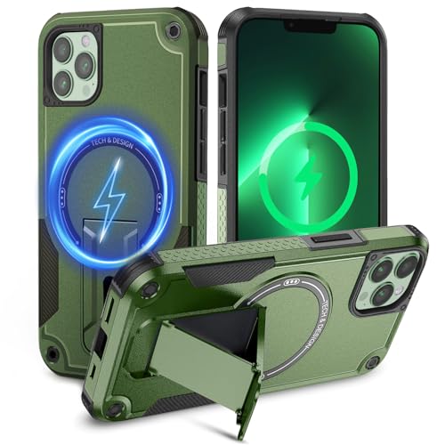 Tuvror Magnetisch Hülle für iPhone 13 Pro Max/iPhone 12 Pro Max Hülle mit Ständer, [Kompatibel mit MagSafe] Integrierter Ständer, Handyhülle für iPhone 13 Pro Max/ 12 Pro Max, (Grün) von Tuvror