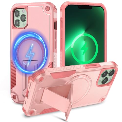 Tuvror Magnetisch Hülle für iPhone 13 Pro Max/iPhone 12 Pro Max Hülle mit Ständer, [Kompatibel mit MagSafe] Integrierter Ständer, Handyhülle für iPhone 13 Pro Max/ 12 Pro Max, (Rosa) von Tuvror