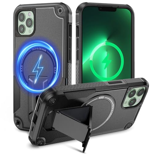 Tuvror Magnetisch Hülle für iPhone 13 Pro Max/iPhone 12 Pro Max Hülle mit Ständer, [Kompatibel mit MagSafe] Integrierter Ständer, Handyhülle für iPhone 13 Pro Max/ 12 Pro Max, (Schwarz) von Tuvror