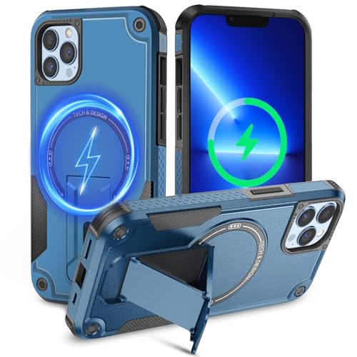 Tuvror Magnetisch Hülle für iPhone 13 Pro mit Ständer, [Kompatibel mit MagSafe] Integrierter Ständer, Militärischer Fallschutz, Robuste Stoßfeste Handyhülle für iPhone 13 Pro, (Blau) von Tuvror