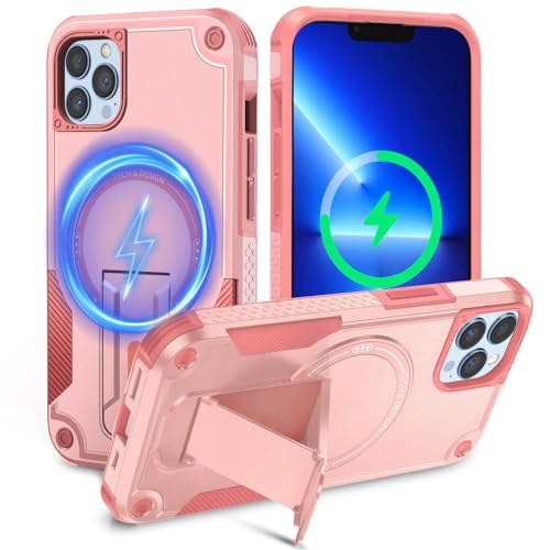 Tuvror Magnetisch Hülle für iPhone 13 Pro mit Ständer, [Kompatibel mit MagSafe] Integrierter Ständer, Militärischer Fallschutz, Robuste Stoßfeste Handyhülle für iPhone 13 Pro, (Rosa) von Tuvror