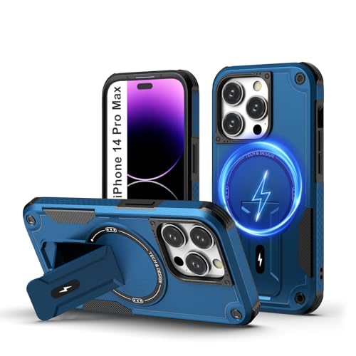 Tuvror Magnetisch Hülle für iPhone 14 Pro Max mit Ständer, [Kompatibel mit MagSafe] Integrierter Ständer, Militärischer Fallschutz, Robuste Stoßfeste Handyhülle für iPhone 14 Pro Max, (Blau) von Tuvror