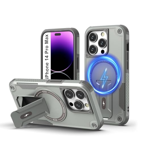 Tuvror Magnetisch Hülle für iPhone 14 Pro Max mit Ständer, [Kompatibel mit MagSafe] Integrierter Ständer, Militärischer Fallschutz, Robuste Stoßfeste Handyhülle für iPhone 14 Pro Max, (Grau) von Tuvror