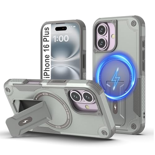 Tuvror Magnetisch Hülle für iPhone 16 Plus mit Ständer, [Kompatibel mit MagSafe] Integrierter Ständer, Militärischer Fallschutz, Robuste Stoßfeste Handyhülle für iPhone 16 Plus, (Grau) von Tuvror