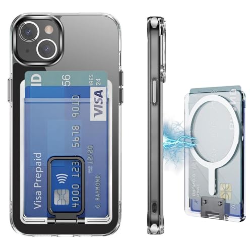 Tuvror Magnetisch für iPhone 15 Plus Hülle und Kartenhalter mit Ständer, (kompatibel mit MagSafe) Stoßfeste Militär-Grade Schutz, Geldbörse Telefon Fall für iPhone 15 Plus (6.7 Zoll), klar von Tuvror
