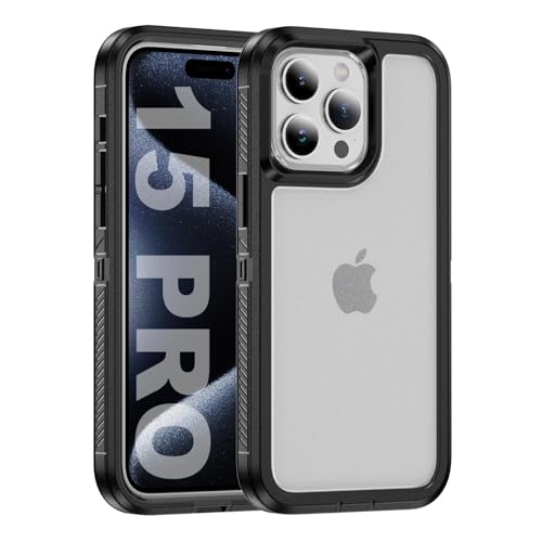 Tuvror für iPhone 15 Pro Hülle, Stoßfest Staubdicht, Militärnorm Schutz, Dual Guard Case für iPhone 15 Pro (6.1 Zoll), Schwarz/Transparent von Tuvror