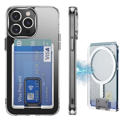 Tuvror Schutzhülle für iPhone 15 Pro, transparent, kompatibel mit MagSafe & abnehmbarem Kartenhalter mit Ständer, vergilbungsfrei, stoßfest, militärischer Schutz, magnetische Handyhülle für iPhone 15 von Tuvror