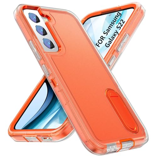 Tuvror für Samsung Galaxy S22 Hülle, mit Unsichtbarer Ständer, Stoßfeste staubdicht, sturzsicher Handyhülle, Militärnorm Schutz Galaxy S22 Case. Transparent/Orange von Tuvror