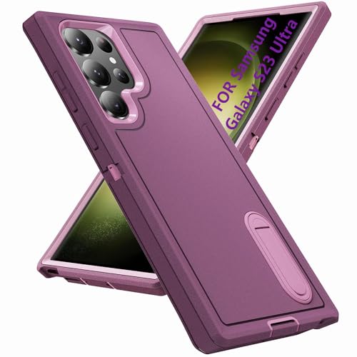 Tuvror für Samsung Galaxy S23 Ultra Hülle, mit Unsichtbarer Ständer, Stoßfeste staubdicht, sturzsicher Handyhülle, Militärnorm Schutz Galaxy S23 Ultra Case. Nachtviolett/Rosa von Tuvror