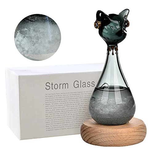 Sturmglas Wetterstation, Wettervorhersage-Flasche in Katzengestalt, Wetter Barometer Glas Tropfen mit Holzsockel, Wetterglas Sturm-Flasche, Originelles Geschenk für Damengeburtstage (Schwarze Katze) von Tuzsocr