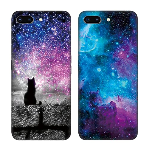 Hülle für iPhone 7 Plus / 8 Plus (5.5 inch) Handyhülle, 2 Pack Weiche Silikon Schwarz Schutzhülle für iPhone 7 Plus / 8 Plus, Slim Stoßfest Case, Süß Muster Silikonhülle Cover - Katzen Sternenhimmel von Tveinan