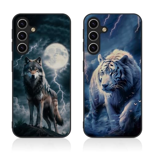 Tveinan 2 Pack Handyhülle für Samsung Galaxy S23 FE 5G Hülle, Schwarz Soft TPU Slim Case Ultra Dünn Silikon Schutzhülle Motiv Muster Weich Cover Stoßfest Hülle für Samsung S23 FE 5G - Wolf & Tiger von Tveinan