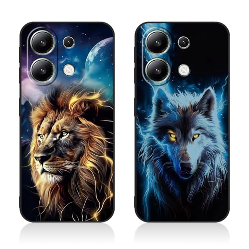 Tveinan 2 Pack Handyhülle für Xiaomi Remi Note 13 Pro 4G / Poco M6 Pro 4G Hülle, Schwarz Soft TPU Slim Case Ultra Dünn Silikon Schutzhülle Motiv Muster Weich Cover Stoßfest Hülle - Löwe & Wolf von Tveinan