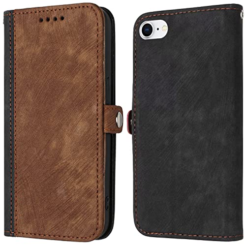 Tveinan HandyHülle für iPhone 6/7/8 / iPhone SE 2022/2020 Hülle, Klapphülle SchutzHülle mit Kartenfach, Leder Hülle mit 360 Grad Stoßfest Tasche Flip Case Silikon Wallet Klappbare Cover - Braun von Tveinan