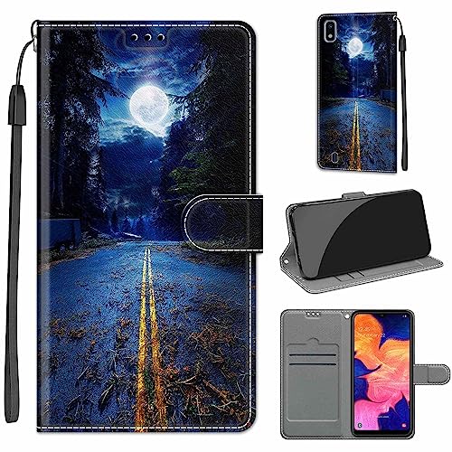 Tveinan Handyhülle für Samsung Galaxy A10 2019 Hülle, Flip Case PU Leder Klapphülle Stoßfeste Schutzhülle mit Standfunktion Kartenfach Motiv Tasche für Samsung A10 2019 Cover - Mond von Tveinan