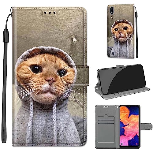 Tveinan Handyhülle für Samsung Galaxy A10 2019 Hülle, Flip Case PU Leder Klapphülle Stoßfeste Schutzhülle mit Standfunktion Kartenfach Motiv Tasche für Samsung A10 2019 Cover - Orangefarbene Katze von Tveinan