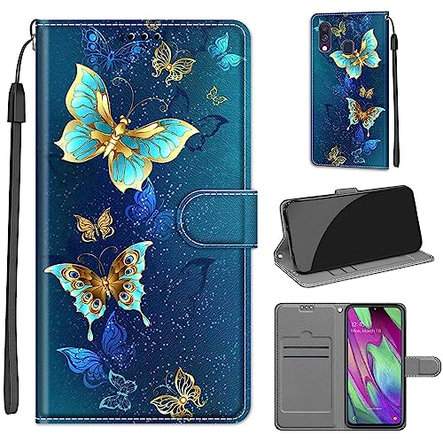 Tveinan Handyhülle für Samsung Galaxy A40 2019 Hülle, Flip Case PU Leder Klapphülle Stoßfeste Schutzhülle mit Standfunktion Kartenfach Motiv Tasche für Samsung A40 2019 Cover - Grüner Schmetterling von Tveinan