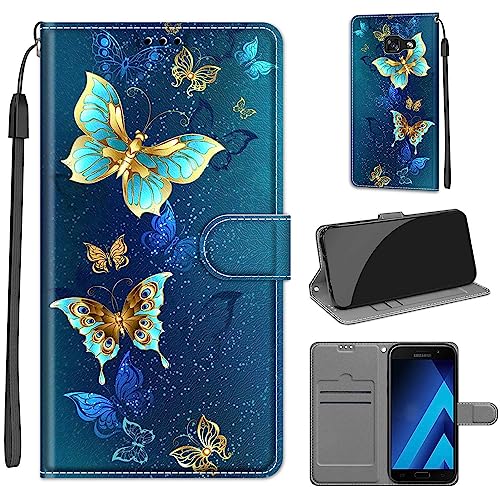 Tveinan Handyhülle für Samsung Galaxy A5 2017 Hülle, Flip Case PU Leder Klapphülle Stoßfeste Schutzhülle mit Standfunktion Kartenfach Motiv Tasche für Samsung A5 2017 Cover - Grüner Schmetterling von Tveinan