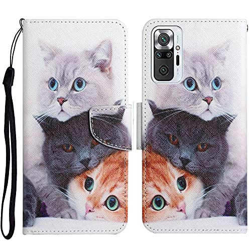 Tveinan Handyhülle für Xiaomi Redmi Note 10 PRO/Note 10 PRO MAX Leder Hülle, PU Stoßfest Muster LederHülle für Redmi Note 10 PRO Flip Case Motiv Klapphülle, Schutzhülle 360 Grad Tasche - Katze von Tveinan