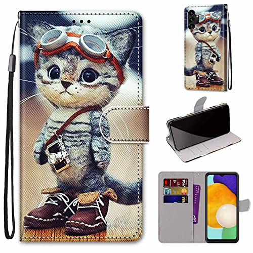 Tveinan Hülle Leder für Samsung Galaxy A13 4G Handyhülle, Motiv Klapphülle, Lederhülle mit 360 Grad Stoßfest Tasche Schutzhülle Flip Case Flexible Silikon Bumper Cover - Kung-Fu-Katze von Tveinan