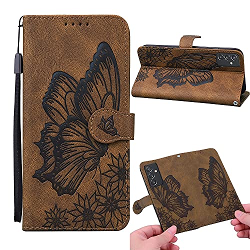 Tveinan Hülle Leder für Samsung Galaxy A52 5G 4G / A52S 5G Handyhülle, Silikon Flip Case für Samsung A52 5G 4G / A52S 5G Handytasche Lederhülle Schutzhülle Muster Klapphülle - Brauner Schmetterling von Tveinan