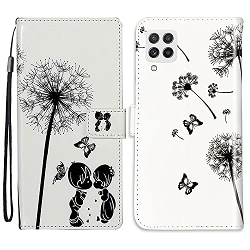 Tveinan Hülle Leder für Samsung Galaxy M22 / M32 / A22 4G Handyhülle, Motiv Klapphülle, Samsung A22 4G Handytasche mit 360 Grad Stoßfest Lederhülle Schutzhülle Flip Case Silikon Cover - Löwenzahn von Tveinan