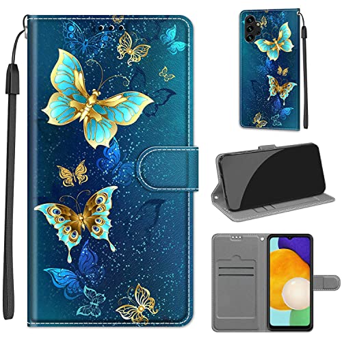 Tveinan Hülle für Samsung Galaxy A13 4G PU Handyhülle, Motiv Flip Case Leder Klapphülle mit Tasche Schutzhülle, Dualer Kartensteckplatz und Klappständer für A13 4G Handyhülle - Grüner Schmetterling von Tveinan