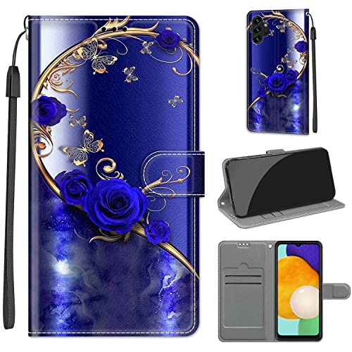 Tveinan Hülle für Samsung Galaxy A13 4G PU Handyhülle, Motiv Flip Case Leder Klapphülle mit Tasche Schutzhülle, Dualer Kartensteckplatz und Klappständer für Galaxy A13 4G Handyhülle - Blaue Rose von Tveinan