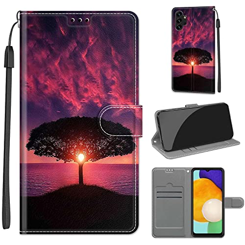 Tveinan Hülle für Samsung Galaxy A13 4G PU Handyhülle, Motiv Flip Case Leder Klapphülle mit Tasche Schutzhülle, Dualer Kartensteckplatz und Klappständer für Galaxy A13 4G Handyhülle - Roter Himmel von Tveinan