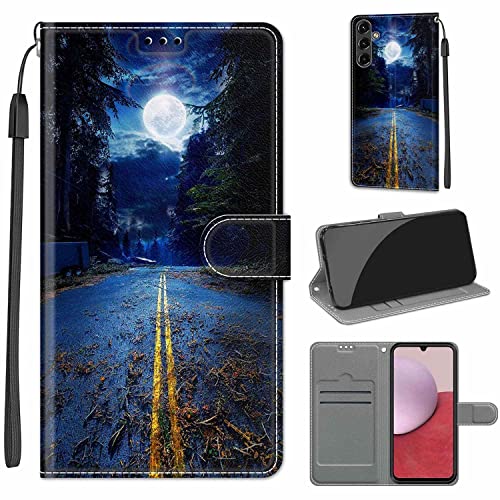 Tveinan Hülle für Samsung Galaxy A14 4G / 5G Handyhülle, PU Leder Tasche Kartensteckplätzen Klappar Klapphülle Schutzhülle Magnetisches Flip Case Cover mit Motiv für Samsung A14 4G / 5G - Nachtstraße von Tveinan