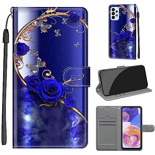 Tveinan Hülle für Samsung Galaxy A23 5G / M23 5G / M13 4G Handyhülle, PU Leder Flip Case Klapphülle Klappbar Tasche Schutzhülle Stoßfest Cover mit Motiv Kartenfach Standfunktion Hülle - Blaue Rose von Tveinan