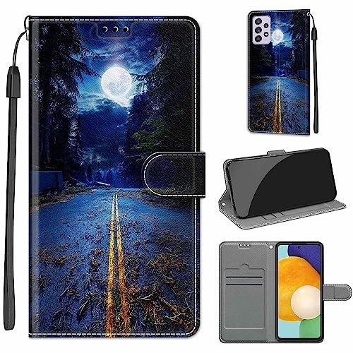 Tveinan Hülle für Samsung Galaxy A33 5G Handyhülle, PU Leder Flip Case Klapphülle Klappbar Tasche Schutzhülle Stoßfest Cover mit Motiv Kartenfach Standfunktion für Samsung A33 5G Hülle - Mond B von Tveinan