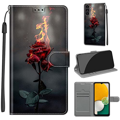 Tveinan Hülle für Samsung Galaxy A54 5G PU Handyhülle, Motiv Flip Case Leder Klapphülle mit Tasche Schutzhülle, Dualer Kartensteckplatz und Klappständer für Galaxy A54 5G handyhülle - rote Rose von Tveinan