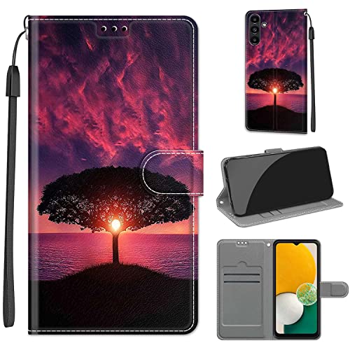 Tveinan Hülle für Samsung Galaxy A54 5G PU Handyhülle, Motiv Flip Case Leder Klapphülle mit Tasche Schutzhülle, Dualer Kartensteckplatz und Klappständer für Galaxy A54 5G handyhülle - roter Himmel von Tveinan