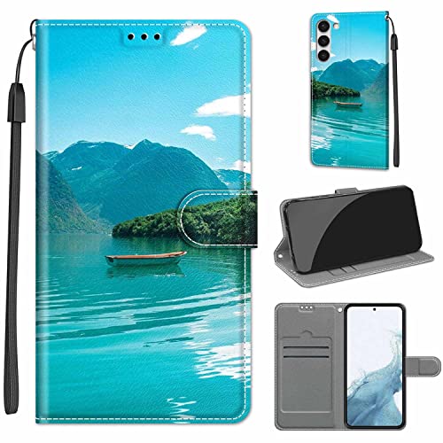 Tveinan Hülle für Samsung Galaxy S23 PU Handyhülle, Motiv Flip Case Leder Klapphülle mit Tasche Schutzhülle, Dualer Kartensteckplatz und Klappständer für Galaxy S23 Handyhülle - Landschaft von Tveinan