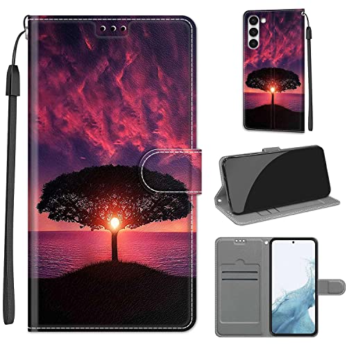 Tveinan Hülle für Samsung Galaxy S23 PU Handyhülle, Motiv Flip Case Leder Klapphülle mit Tasche Schutzhülle, Dualer Kartensteckplatz und Klappständer für Galaxy S23 Handyhülle - roter Himmel von Tveinan