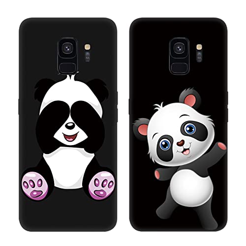 Tveinan Hülle für Samsung Galaxy S9 Handyhülle, 2 Pack Weiche Silikon Schwarz Schutzhülle für Samsung S9, Slim TPU Bumper Stoßfest Case, Süß Muster Motiv Silikonhülle Cover - Panda von Tveinan