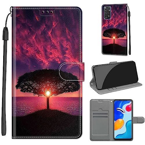 Tveinan Hülle für Xiaomi Redmi Note 11 4G / Note 11S 4G Handyhülle, PU Leder Flip Case Klapphülle Klappbar Tasche Schutzhülle Stoßfest Cover mit Motiv Kartenfach Standfunktion Hülle - Sonnenuntergang von Tveinan