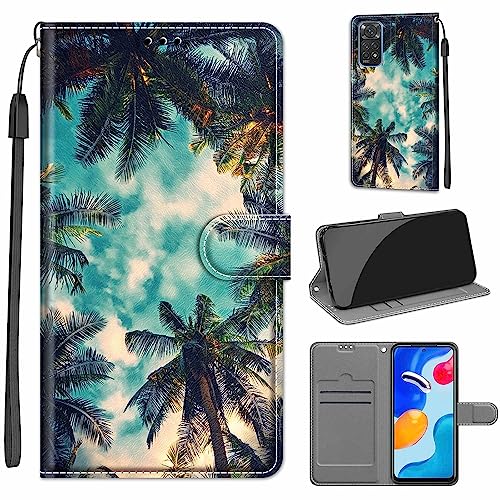 Tveinan Hülle für Xiaomi Redmi Note 11 4G / Note 11S 4G Handyhülle, PU Leder Flip Case Klapphülle Klappbar Tasche Schutzhülle Stoßfest Cover mit Motiv Kartenfach Standfunktion Hülle - Kokosnussbaum von Tveinan