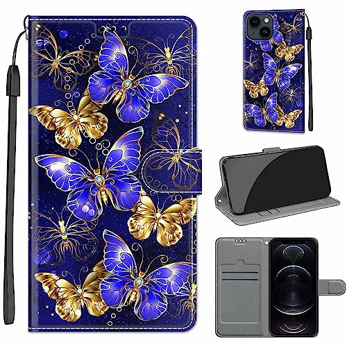 Tveinan Hülle für iPhone 13 / iPhone 14 Handyhülle, PU Leder Flip Case Klapphülle Klappbar Tasche Schutzhülle Stoßfest Cover mit Motiv Standfunktion für iPhone 13/14 Hülle - Lila Schmetterling von Tveinan