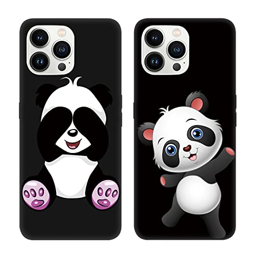 Tveinan Hülle für iPhone 13 Pro Max 6.7 Inch Handyhülle, 2 Pack Weiche Silikon Schwarz Schutzhülle für iPhone 13 Pro Max, Slim TPU Bumper Stoßfest Case, Süß Muster Motiv Silikonhülle Cover - Panda von Tveinan