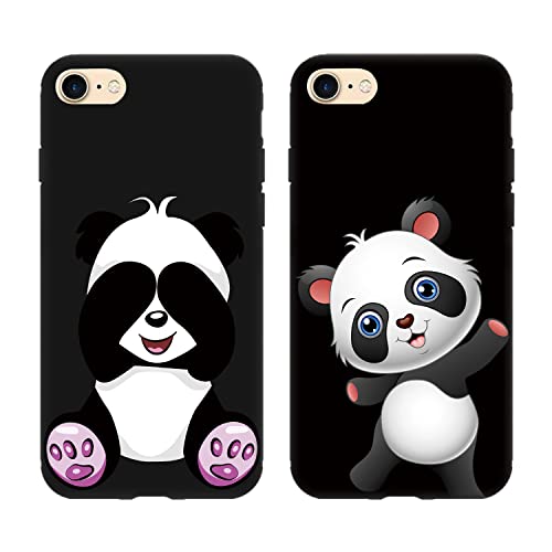 Tveinan Hülle für iPhone 7/8 / iPhone SE 2020 / SE 2022 5G Handyhülle, 2 Pack Weiche Silikon Schwarz Schutzhülle für iPhone 8, Slim Stoßfest Case, Süß Muster Silikonhülle Cover - Panda von Tveinan