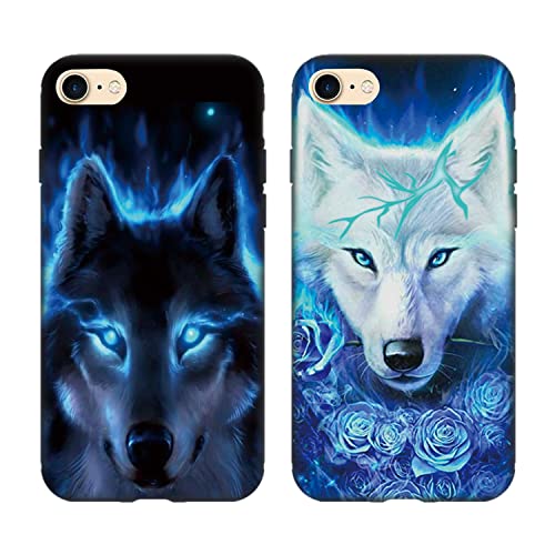 Tveinan Hülle für iPhone 7/8 / iPhone SE 2020 / SE 2022 5G Handyhülle, 2 Pack Weiche Silikon Schwarz Schutzhülle für iPhone 8, Slim Stoßfest Case, Süß Muster Silikonhülle Cover - Wolf von Tveinan