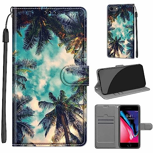 Tveinan Hülle für iPhone 7/8 / iPhone SE 2020 / SE 2022 5G Handyhülle, PU Leder Flip Case Klapphülle Klappbar Tasche Schutzhülle Cover mit Motiv Kartenfach Standfunktion Hülle - Kokosnussbaum von Tveinan