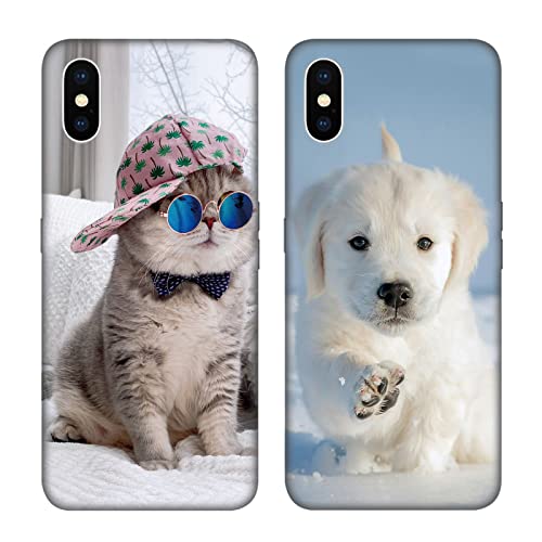 Tveinan Hülle für iPhone XS/X (2019) 5.8 Handyhülle, 2 Pack Weiche Silikon Schwarz Schutzhülle für iPhone X/XS, Slim TPU Bumper Stoßfest Case, Süß Muster Motiv Silikonhülle Cover - Katze Hund von Tveinan