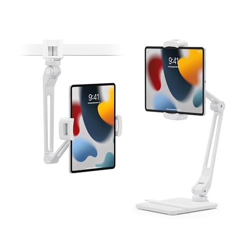Twelve South HoverBar Duo (2nd Gen) for iPad/iPad Pro/Tablets | Adjustable Arm with New Quick-Release Weighted Base and Surface Clamp Attachments for Mounting iPad (White) von Twelve South
