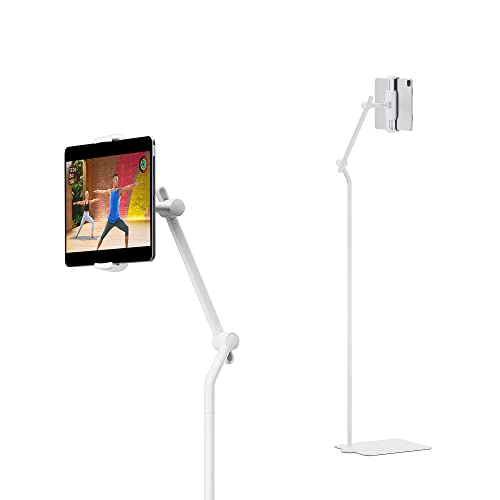 Twelve South HoverBar Tower | Multi-Angle Universal Tablet & iPad Floor Stand Holder for Apple Fitness+, Peloton/Stationary Bikes, Exercise and More (White) von Twelve South