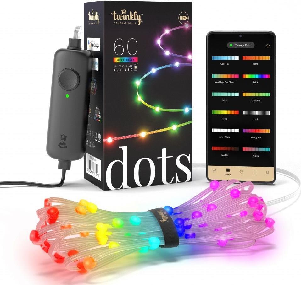 Twinkly Dots Intelligente LED-Leuchten, 60 RGB (mehrfarbig), USB-betrieben, 3 m, klar (TWD060STP-T) von Twinkly